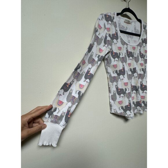 ALTAR'D STATE Two Piece Waffle Knit Pajama Set, Llama Novelty Print, Sz S - Picture 3 of 11